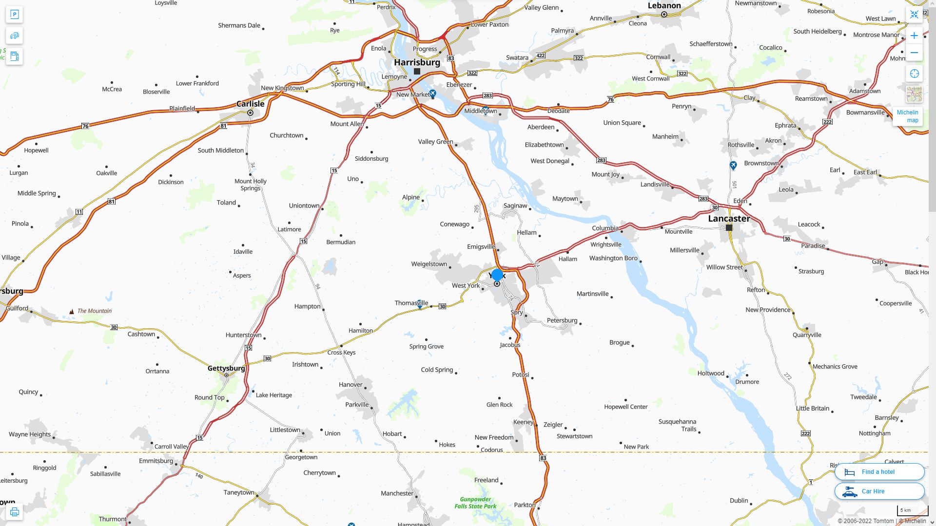 York Pennsylvania Highway and Road Map
